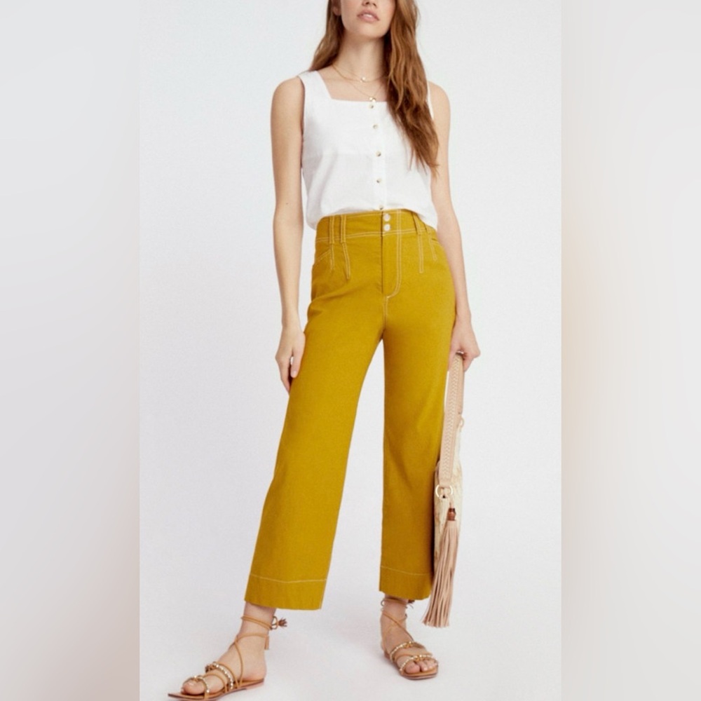 Anthropologie Chartreuse Wide-Leg Trousers